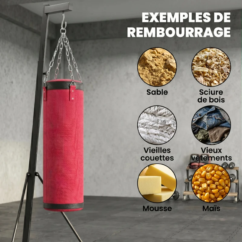 SPORTNOW Support Sac de Frappe Autoportant avec Sac de Frappe et Base Lesté Réglable en Hauteur 175x91x231cm Rouge