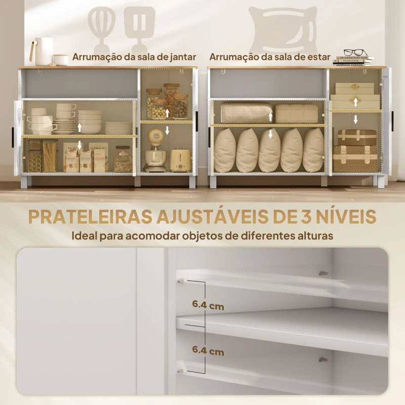 HOMCOM Aparador de Sala com Prateleiras Ajustáveis Compartimento Aberto Pernas de Madeira 110x33x75 cm Branco
