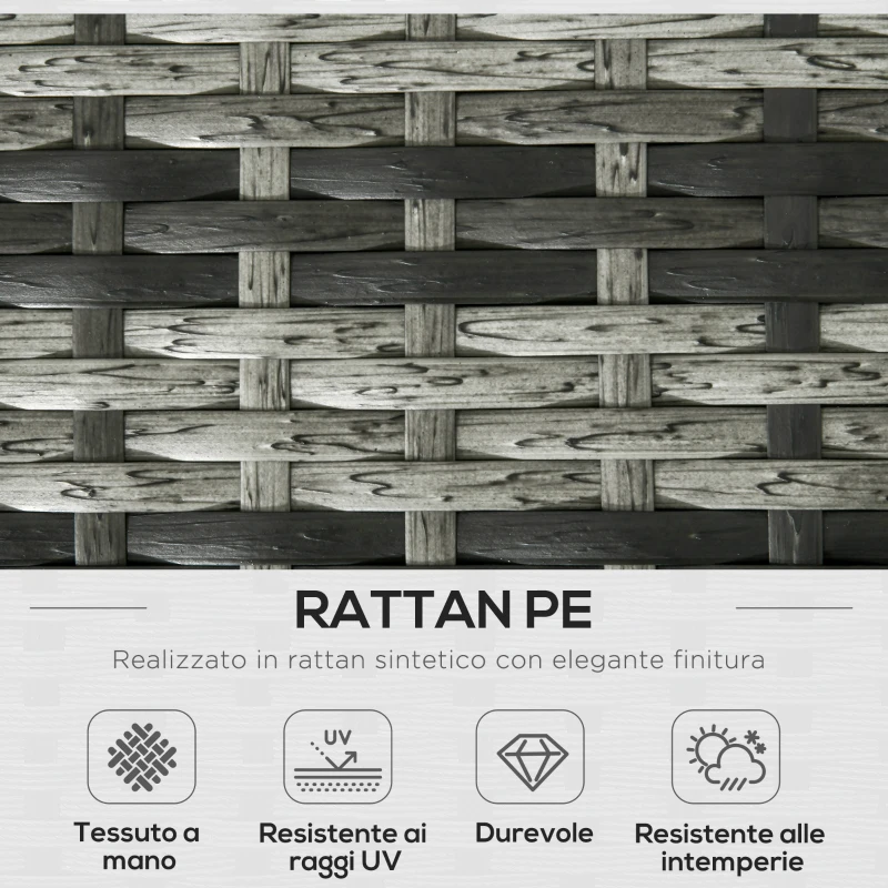 Outsunny Set da Esterno 6 Pezzi con 2 Tavolini Contenitore, 2 Divani e 2 Poltrone, in Rattan e Acciaio, Grigio