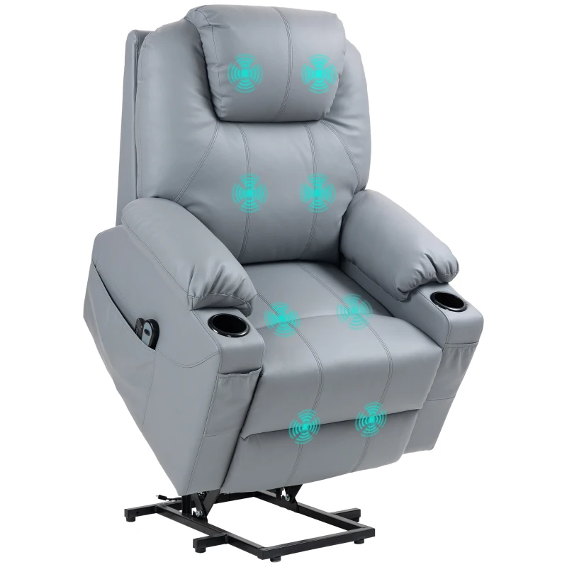 HOMCOM Poltrona Alzapersona Reclinabile fino a 135° con 8 Punti Massaggio, Telecomando e Poggiapiedi, 88x99x106 cm, Grigio