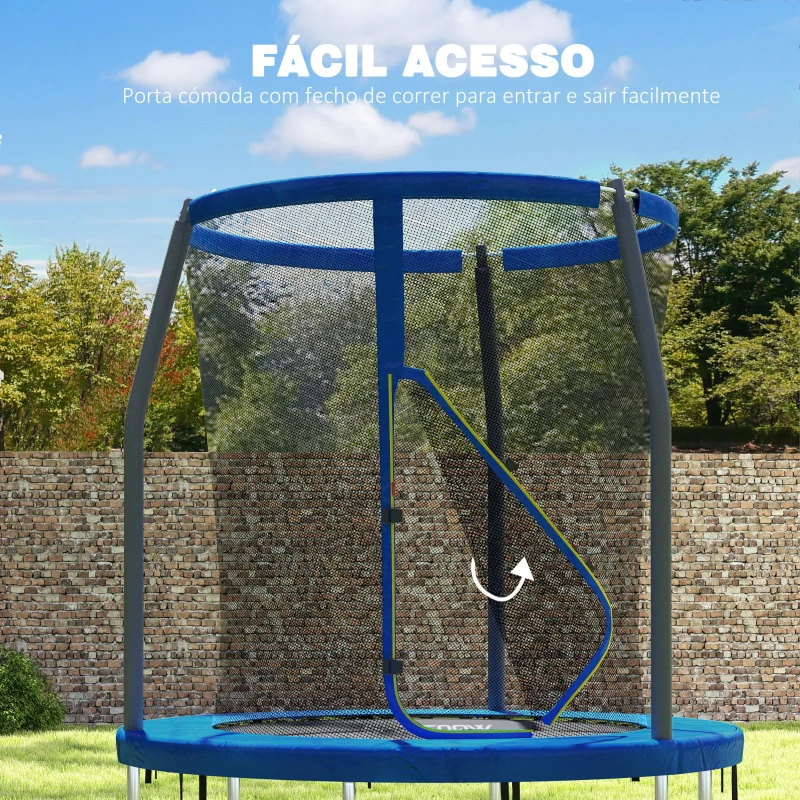 SPORTNOW Trampolim Infantil Ø183 cm, para Crianças com Rede de Segurança Barras Acolchoadas Capa de Segurança e Estrutura de Aço Azul