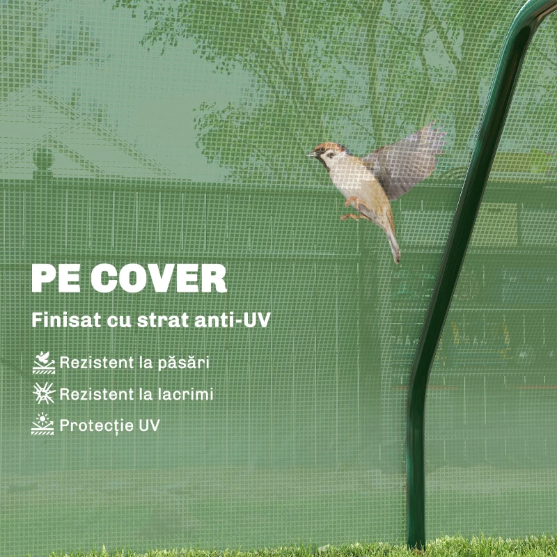 Sera Tunel Outsunny din Otel si cu Capac din PVC, 200x100x80 cm, Transparent si Verde