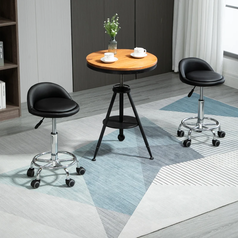 HOMCOM Rollhocker mit Rückenlehne 57-72 cm höhenverstellbar Drehhocker für Büro Salon Massage