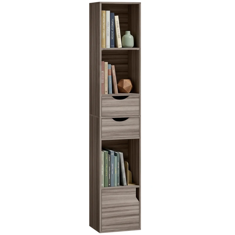 HOMCOM Bookcase with Drawers Adjustable Shelf Bookshelf with 2 Drawers and Cabinet 158 cm Grey