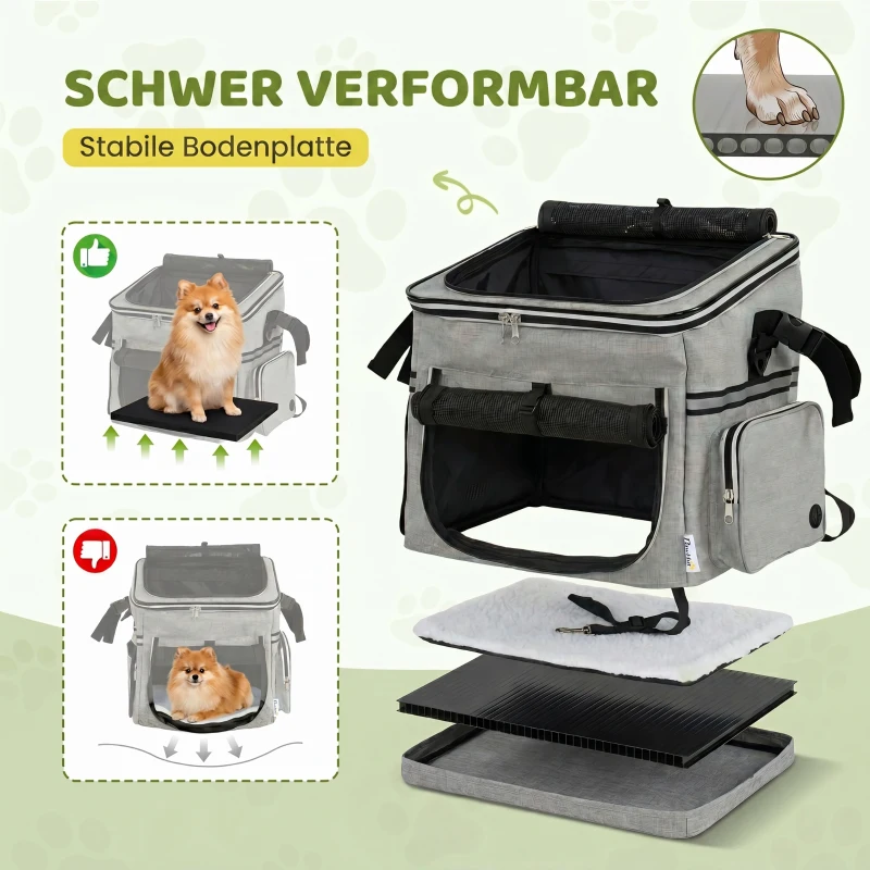 PawHut Hondenmand voor op de Fiets Voorop Draagbaar Hondenfietskorf met Veiligheidslijn Kussen Kom voor Kleine Honden tot 5 kg Lichtgrijs