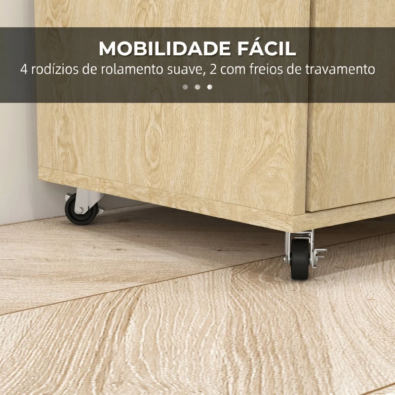 HOMCOM Carrinho de Cozinha com Rodas 2 Portas Prateleira Ajustável Porta-Especiarias para Sala de Jantar 75x40x80,5 cm Madeira