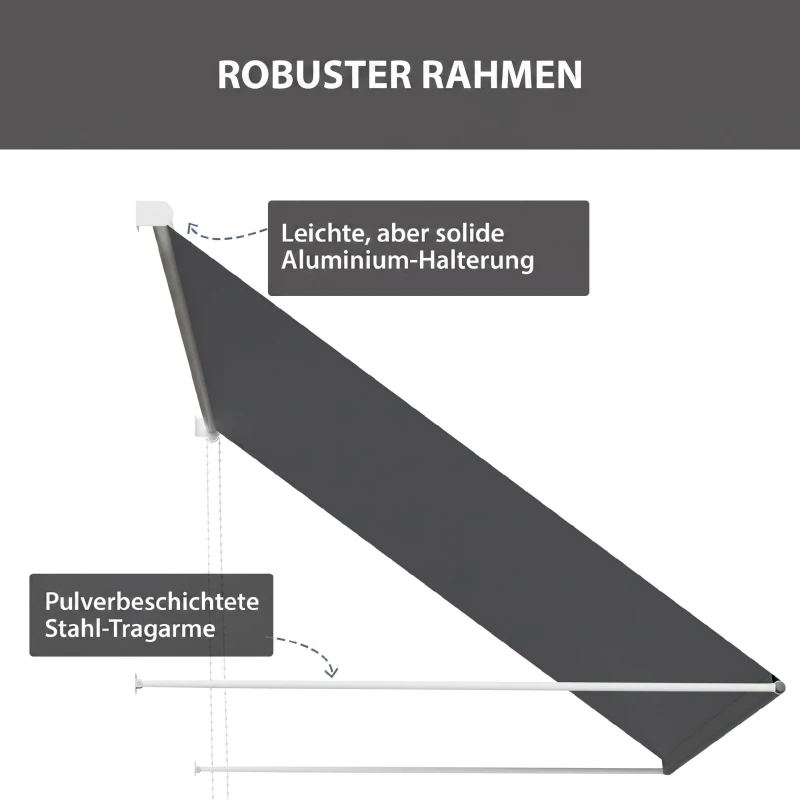 Outsunny Copertină Retractabilă cu Brațe, Deschidere Manuală, Înclinare și Protecție UV30+, 150x120 cm, Gri