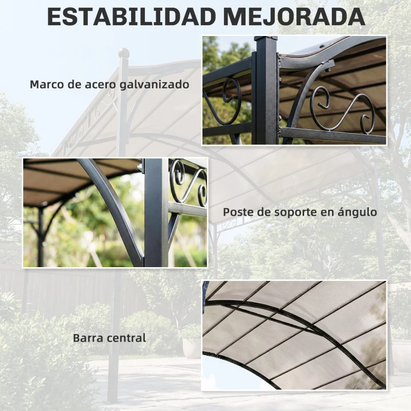 Outsunny Pérgola de Jardín 3x3 m con Dosel UV30+ Estructura de Metal Galvanizado Techo Arqueado Pabellón para Exterior Crema