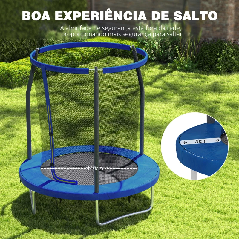 SPORTNOW Trampolim Infantil Ø183 cm, para Crianças com Rede de Segurança Barras Acolchoadas Capa de Segurança e Estrutura de Aço Azul
