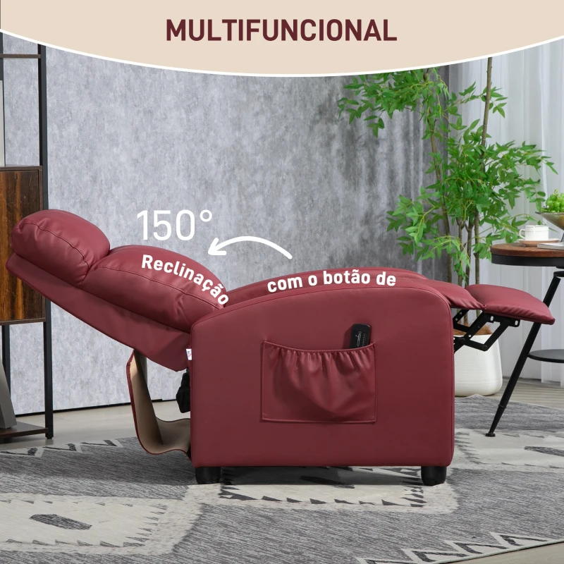 HOMCOM Poltrona de Massagem Reclinável com 2 Zonas de Massagem 8 Programas e 5 Níveis de Intensidade 68x88x98 cm Borgonha