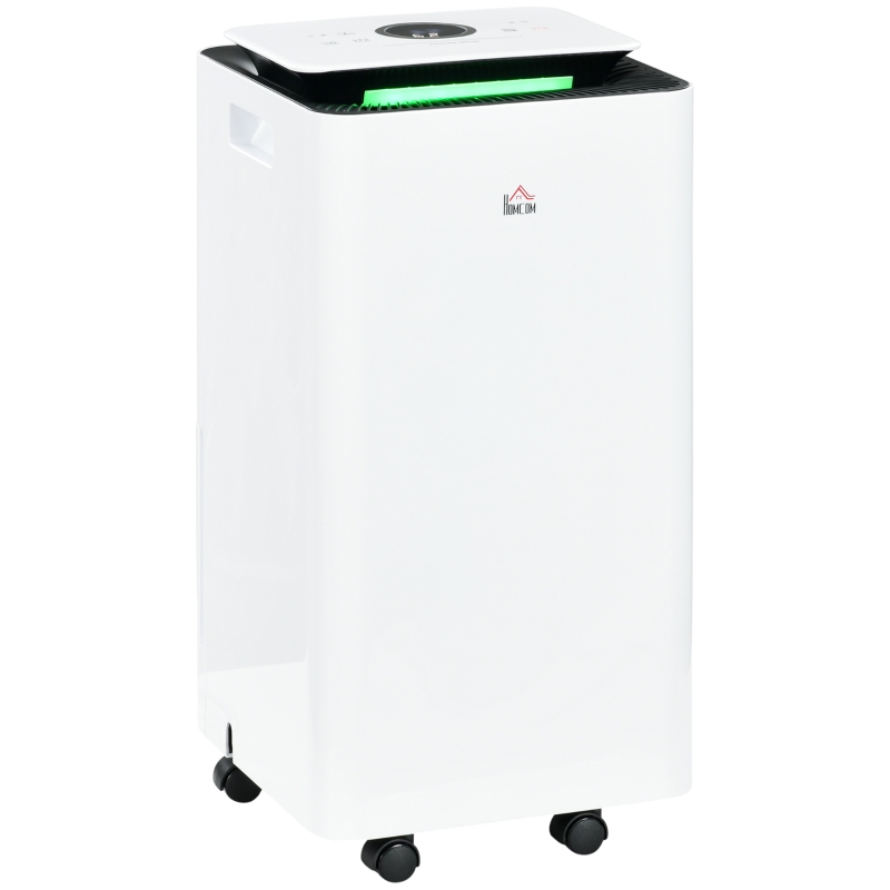 HOMCOM Deshumidificador Eléctrico 12L/día Depósito de Agua 2,5 Litro con 5 Modos 2 Velocidades Temporizador 25x25x50,5cm Blanco