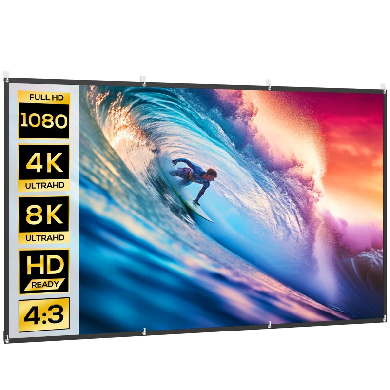 HOMCOM Telo per Proiettore 120" 16:9 HD 4K/8K Pieghevole e Portatile, Antipiega e Lavabile, Doppia Facciata, Bianco