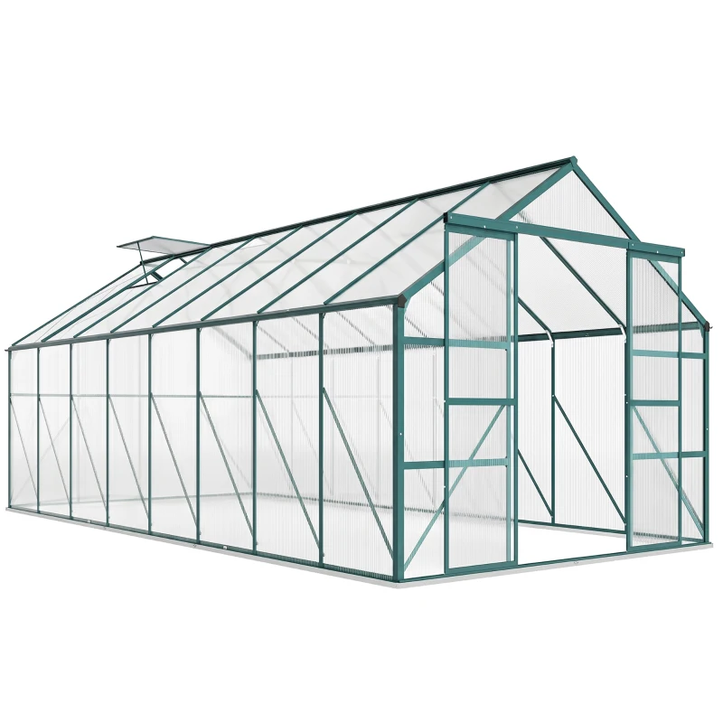 Outsunny Serre de jardin en aluminium polycarbonate avec fondation, serre avec fenêtre réglable porte coulissante 244x500x216cm