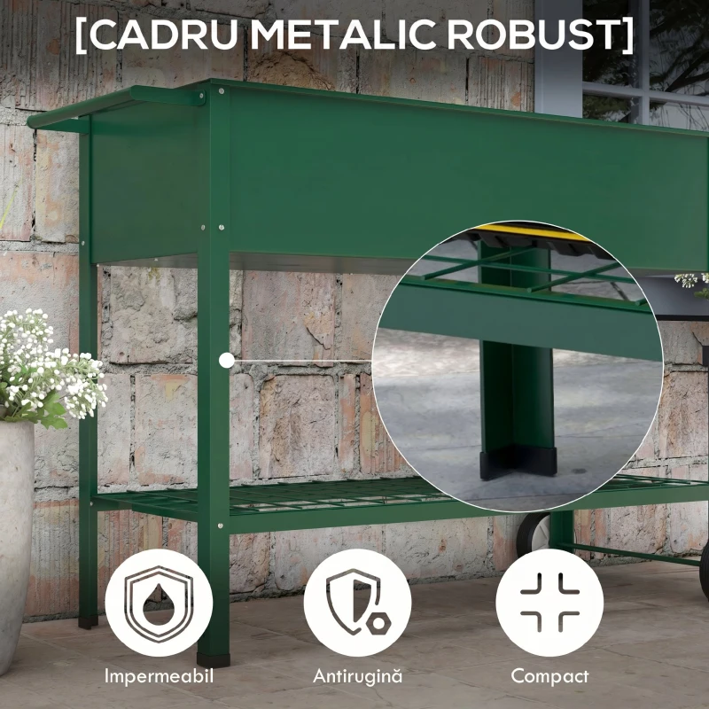 Outsunny Jardinieră de Exterior cu Raft Inferior pentru Unelte, din Metal, 109x44x80 cm, Verde