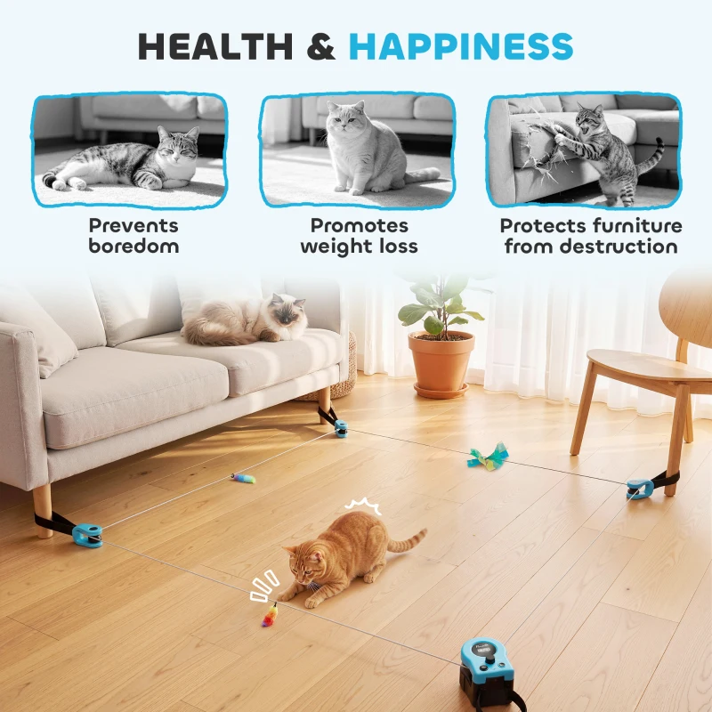 PawHut Interactive Cat Toy for Indoor Kittens & Adult with Adjustable Speed, DIY Track & Mouse Sound