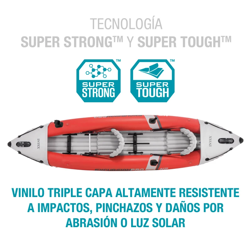 Kayak Hinchable INTEX K2 Excursion Pro, 2 Plazas Vinilo 3 Capas 0,75 Mm, 384x94x46 Cm, Naranja