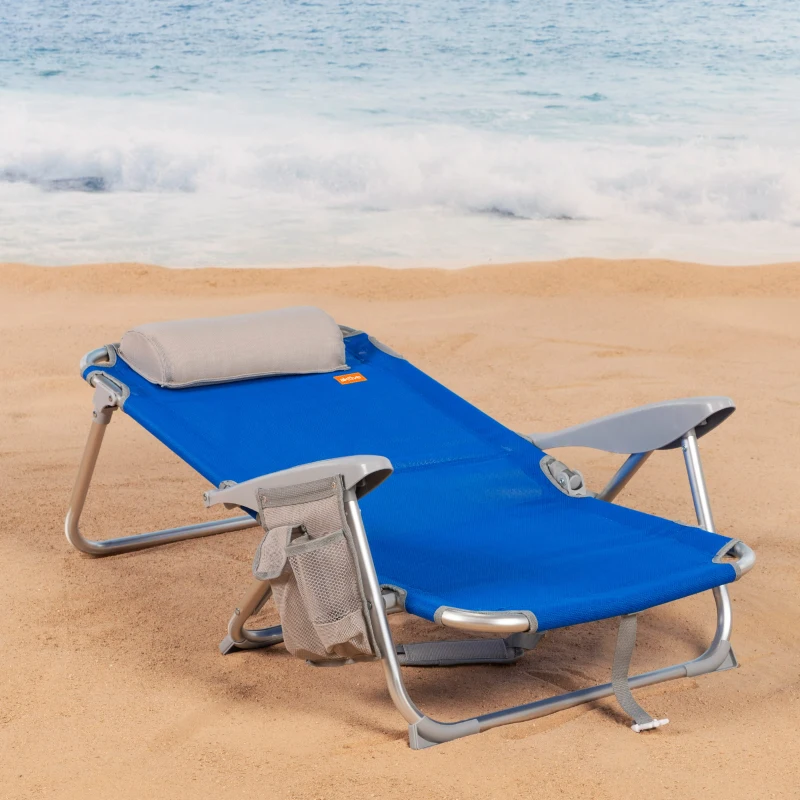 Silla de Playa Aktive Plegable Multiposición con Cojín y Posavasos, 51x45x76 Cm, Azul