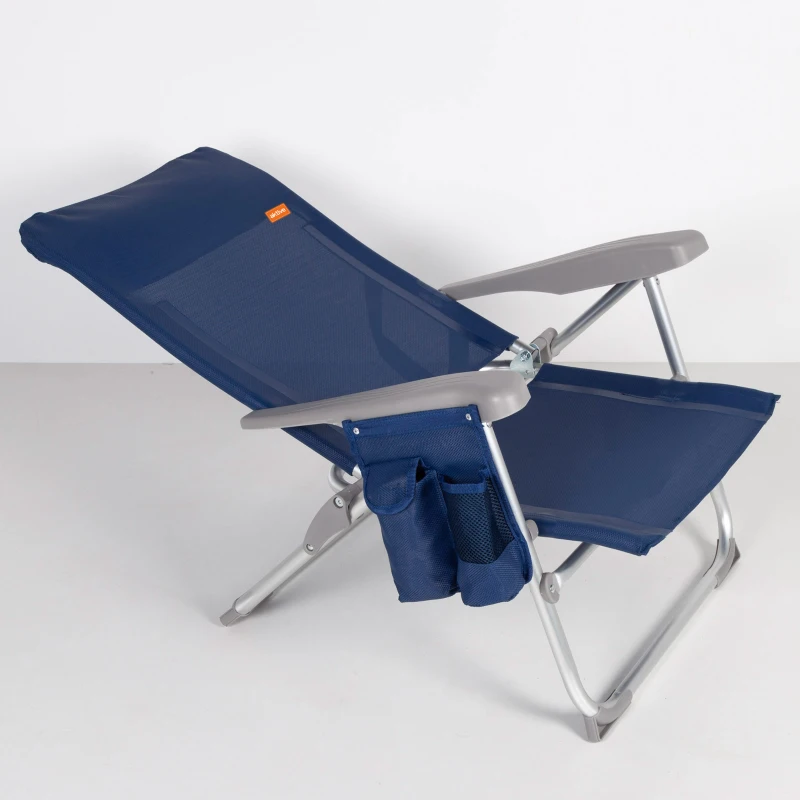 Silla de Playa Plegado Slim Multiposición con Cojín y Bolsillo, 47x58x87 Cm, Azul Marino