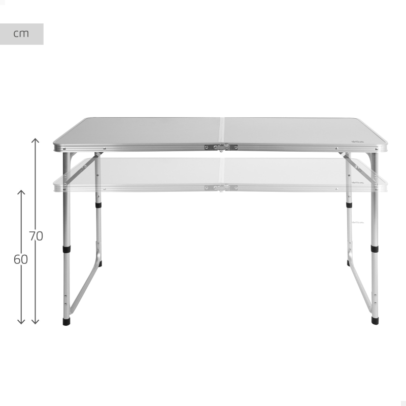 Mesa Plegable Camping Aktive, Ajustable 60-70 Cm, 62x8x63 Cm, Plateado