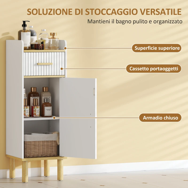 HOMCOM Mobile da Bagno Stretto con Mensola Regolabile Bianco