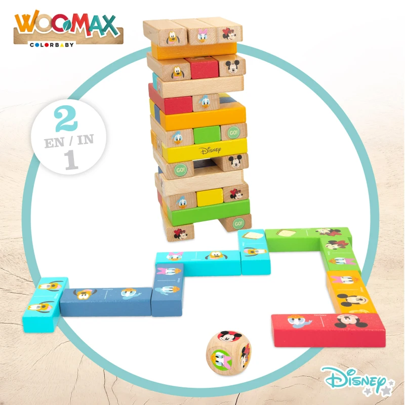 Bloques Apilables de Madera Disney, 52 Piezas, 11x8x26 Cm, Multicolor