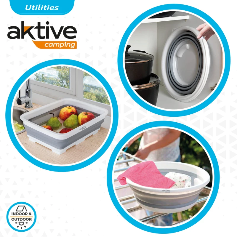 Conjunto 3 Piezas Cubos Plegables Aktive, 37x27x12 Cm, Gris y Blanco