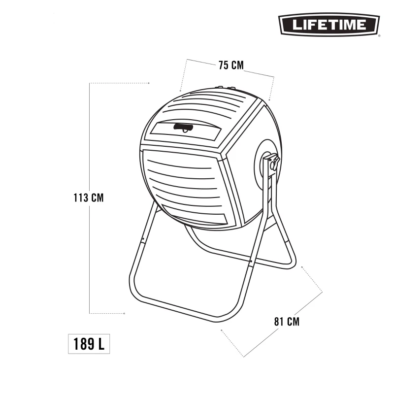 Compostador Doméstico Lifetime Ultrarresistente 189 L, 75x81x113 Cm, Negro