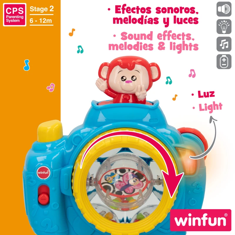 Cámara de Juguete Interactiva Winfun con Luz y Sonido, 21,5x9,5x19 Cm, Multicolor