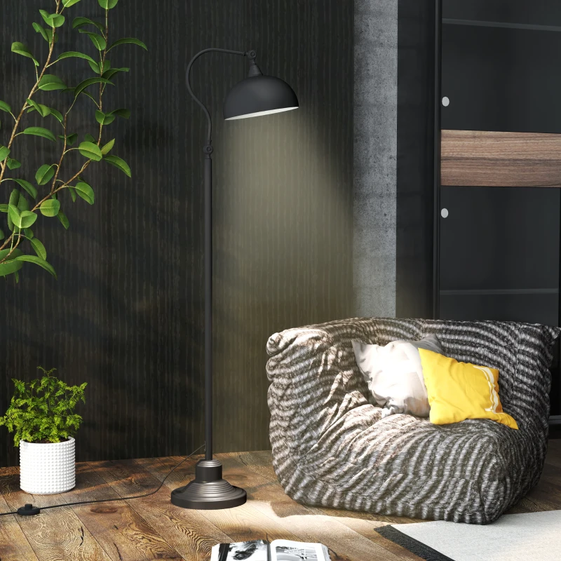 HOMCOM Lampadaire sur pied salon rotatif à 180°, lampe à arc avec abat-jour réglable, interrupteur à pied, 42x25,5x152cm, noir