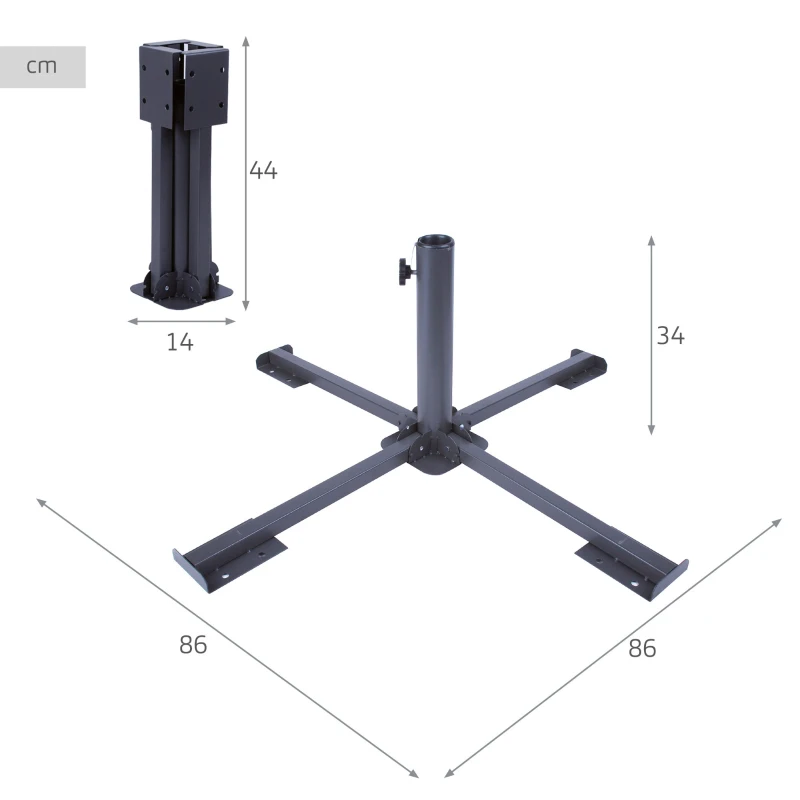 Base en Cruz Aktive Plegable con Tubo Ajustable, 86x86x34 Cm, Negro