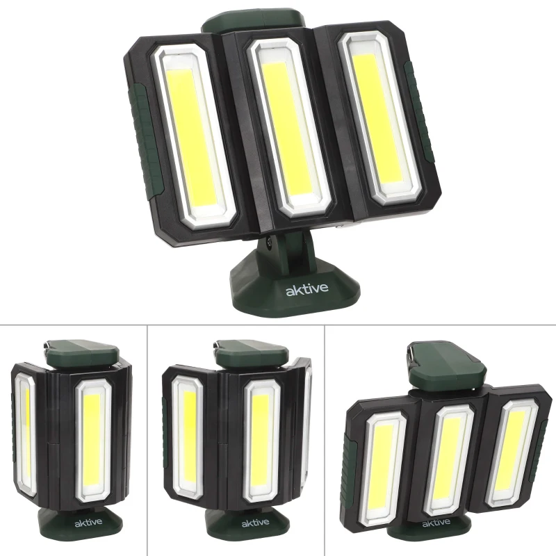 Foco LED Exterior Aktive Triple 1500 Lúmenes con Base Imantada y Powerbank, 10x10x20 Cm, Negro