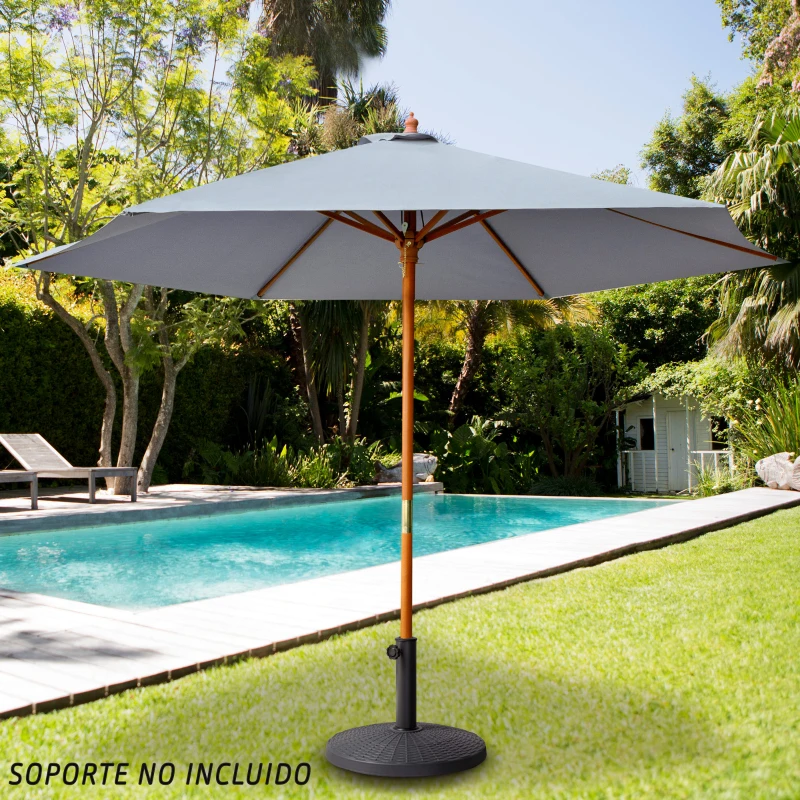 Parasol Hexagonal Mástil Madera Ø300 Cm, Antracita