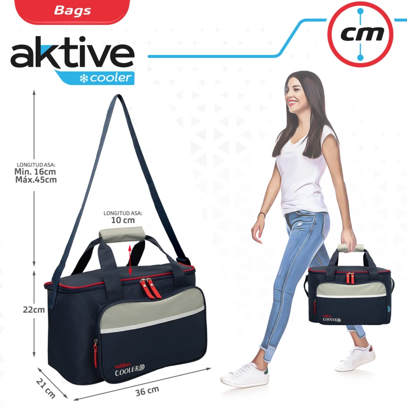 Nevera Portátil Blanda Aktive 16,5 L, 36x21x22 Cm, Azul Marino