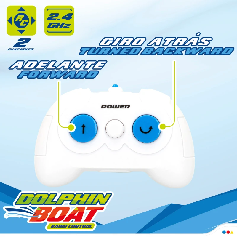 Delfín Teledirigido Recargable por USB con Mando 2,4 GHz, 17x10x22 Cm, Azul y Blanco