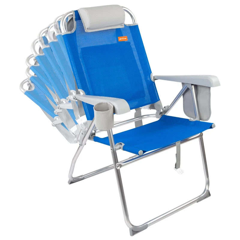 Silla de Playa Plegable Superresistente Reclinable 48x65x100 Cm, Azul y Gris