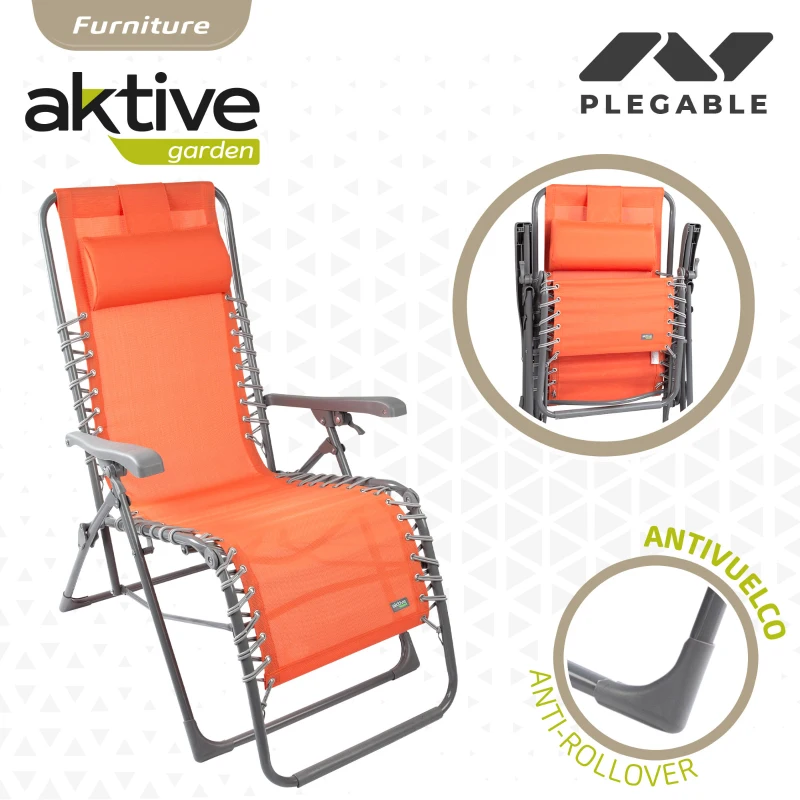 Silla Tumbona Gravedad Cero Plegable con Cojín, 160x52x76 Cm, Naranja