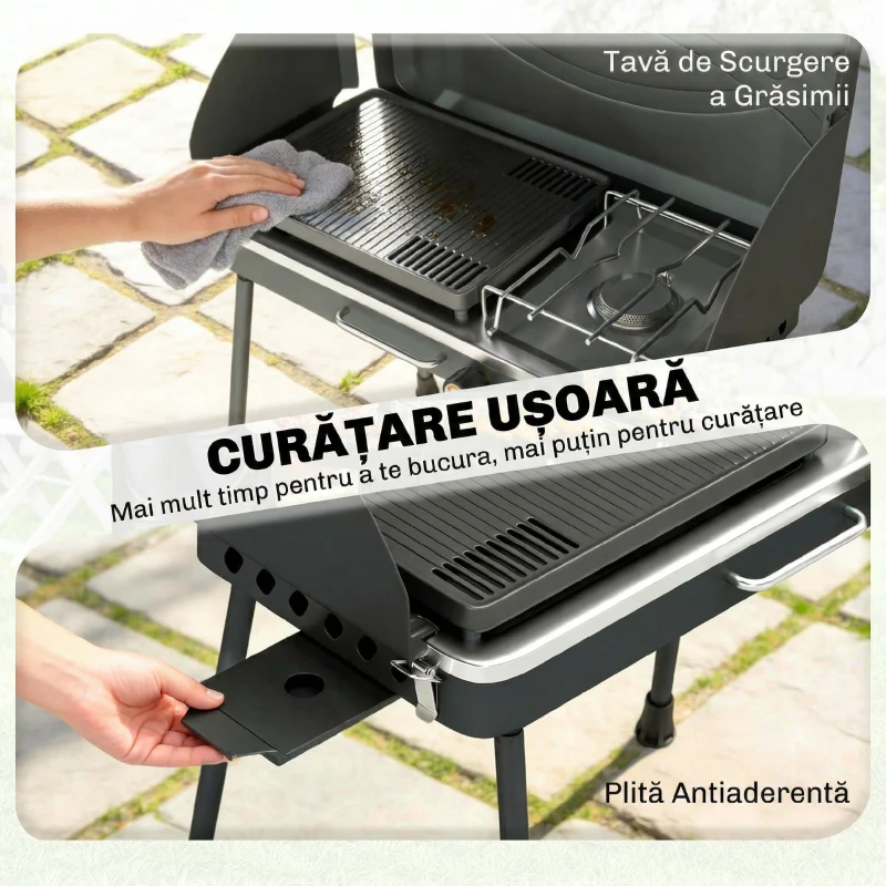 Outsunny Grătar barbecue compact cu arzător pentru camping