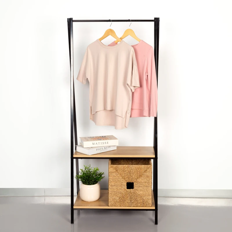 Burro de Ropa 2 Estantes, 64x40x150 Cm, Negro