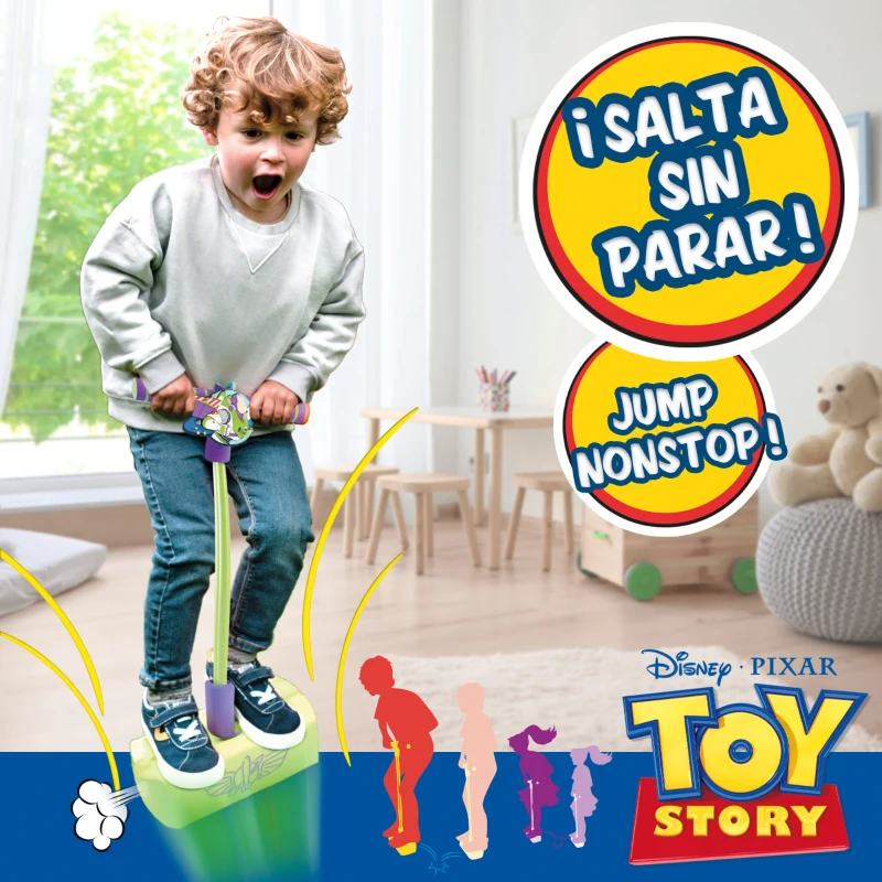 Saltador Pogo 3D Toy Story con Mango Acolchado Antideslizante, 22,5x9,5x42 Cm, Lila y Verde