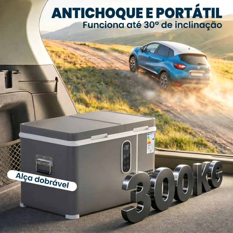 Outsunny Frigorífico Portátil Elétrico com Compressor 35L Dupla Zona Controlo App Luz LED Ecrã para Automóvel e Campismo Preto