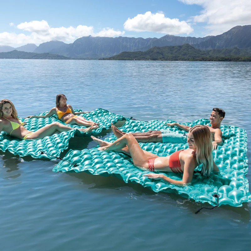 Colchoneta Hinchable Acolchada para 3 Personas, 290x226 Cm, Turquesa