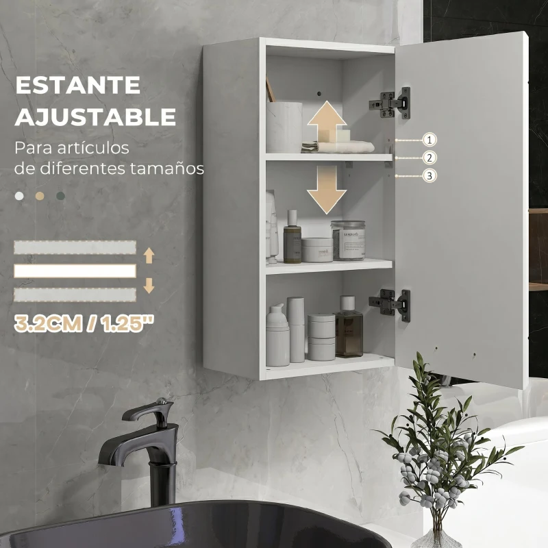 kleankin Mueble de Baño Colgar con Estante Ajustable para Cocina Lavadero Dormitorio Blanco Brillo