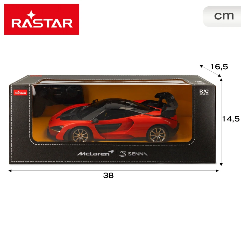 Coche Radiocontrol McLaren Senna 1:18, Mando 2,4 GHz, 38x16,5x14,5 Cm, Naranja