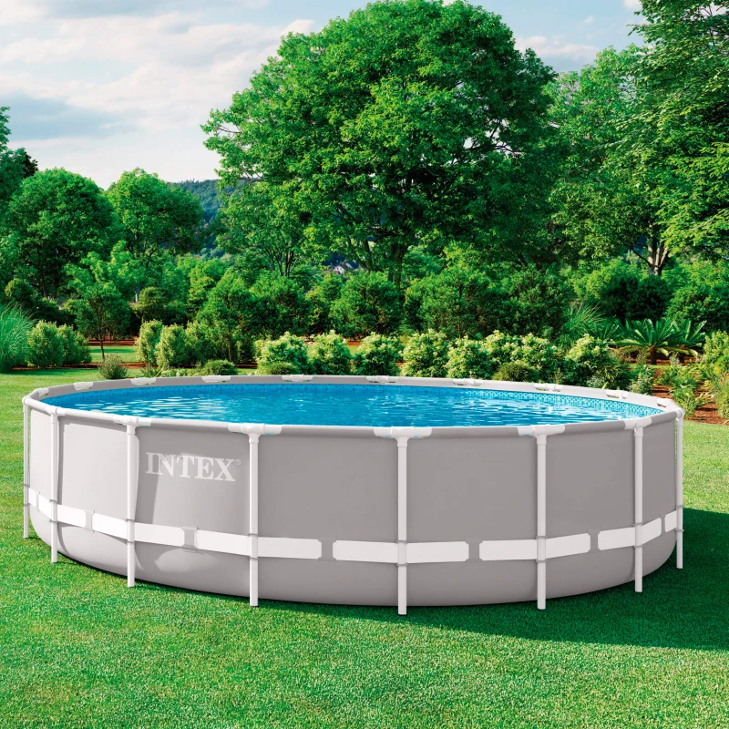 Piscina Desmontable Redonda Prisma Frame Intex con Depuradora y Accesorios, 549x549x122 Cm, Azul/Gris