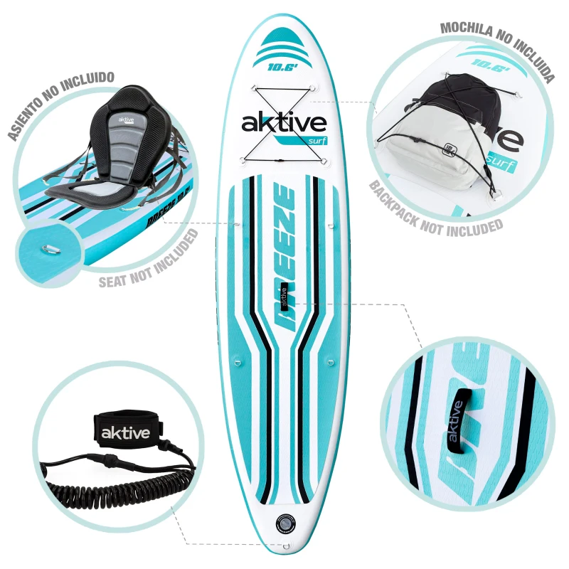 Tabla Paddle Surf Hinchable All-Round Iniciación, 320x81x15 Cm, Verde Azulado