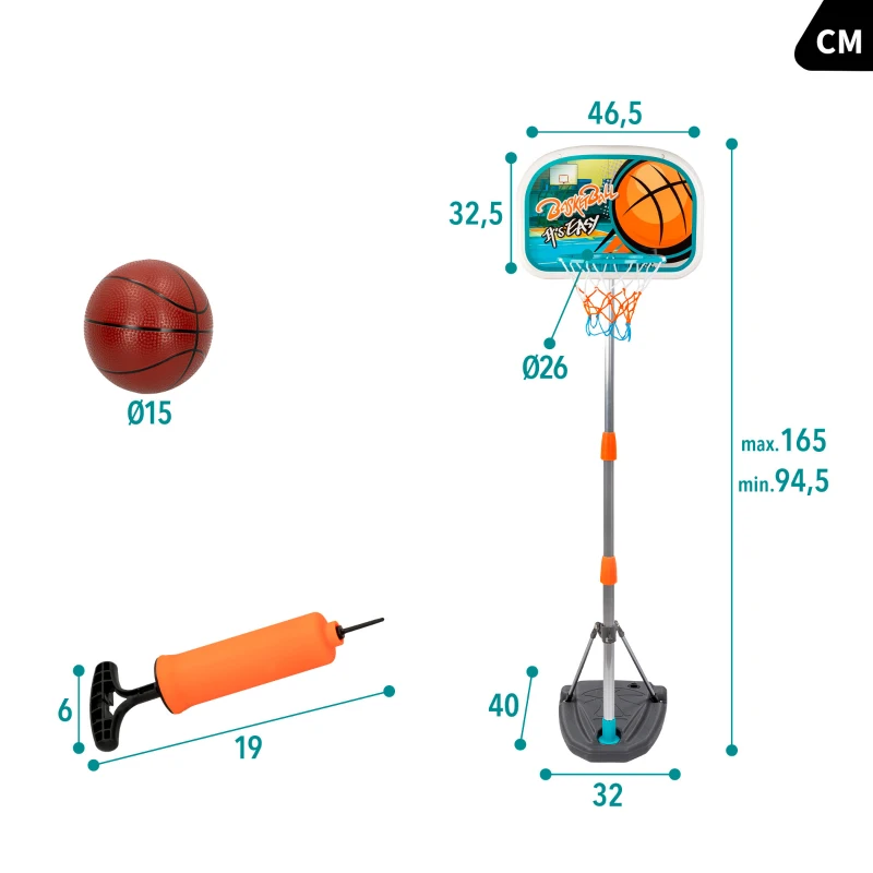 Canasta de Baloncesto Infantil Portátil Ajustable, 46,5x40x165 Cm, Negro