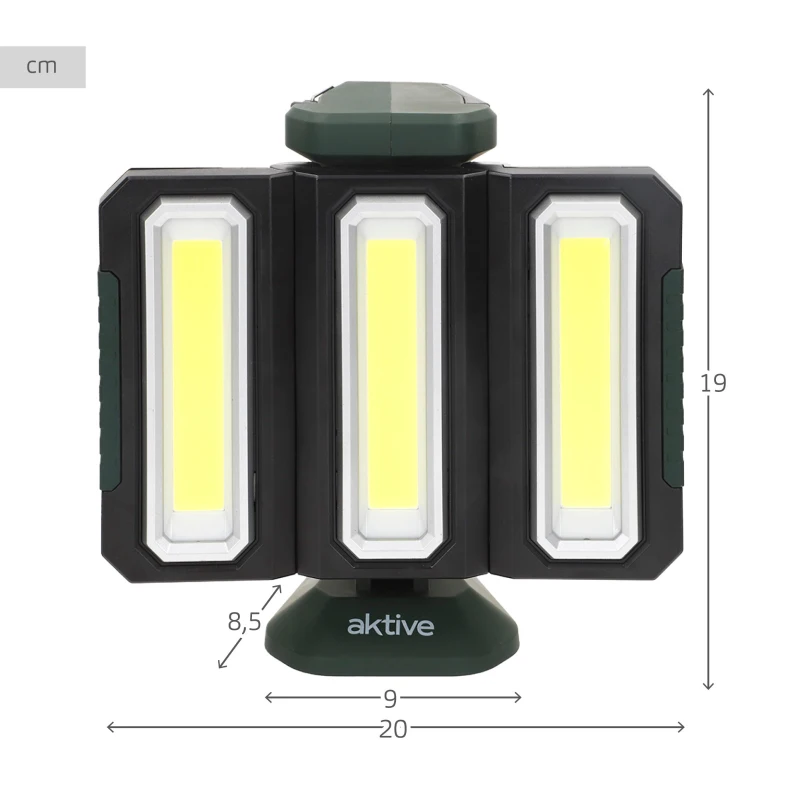 Foco LED Exterior Aktive Triple 1500 Lúmenes con Base Imantada y Powerbank, 10x10x20 Cm, Negro