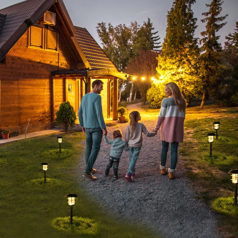Pack 2 Focos Solares LED Luz Cálida con Estaca, 13x13x55 Cm, Negro