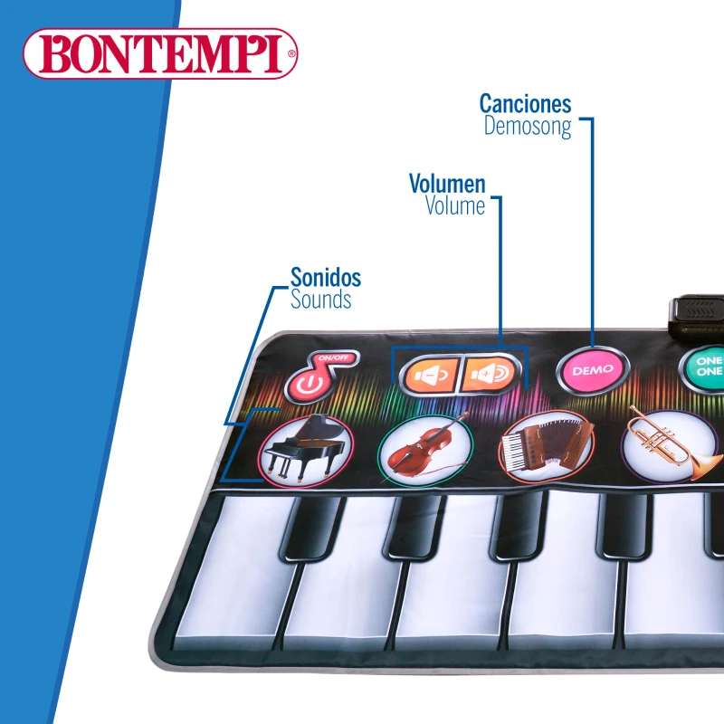 Alfombra Piano Musical Interactiva 10 Teclas y Grabación, 148x67,5x0,5 Cm, Multicolor