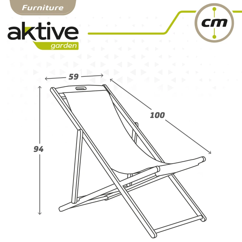 Tumbona Plegable de Madera de Acacia, 59x106x94 Cm, Beige